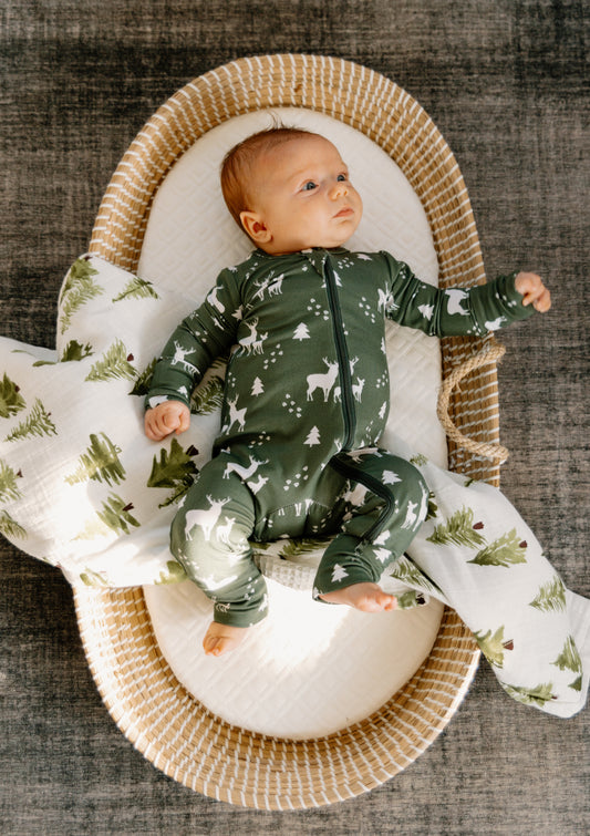 Bamboo Zippered Romper in Little Buck