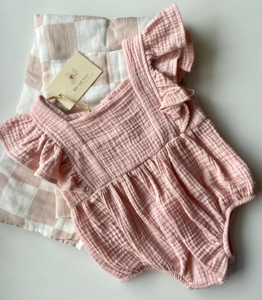 Muslin Baby Doll Romper-Light Pink