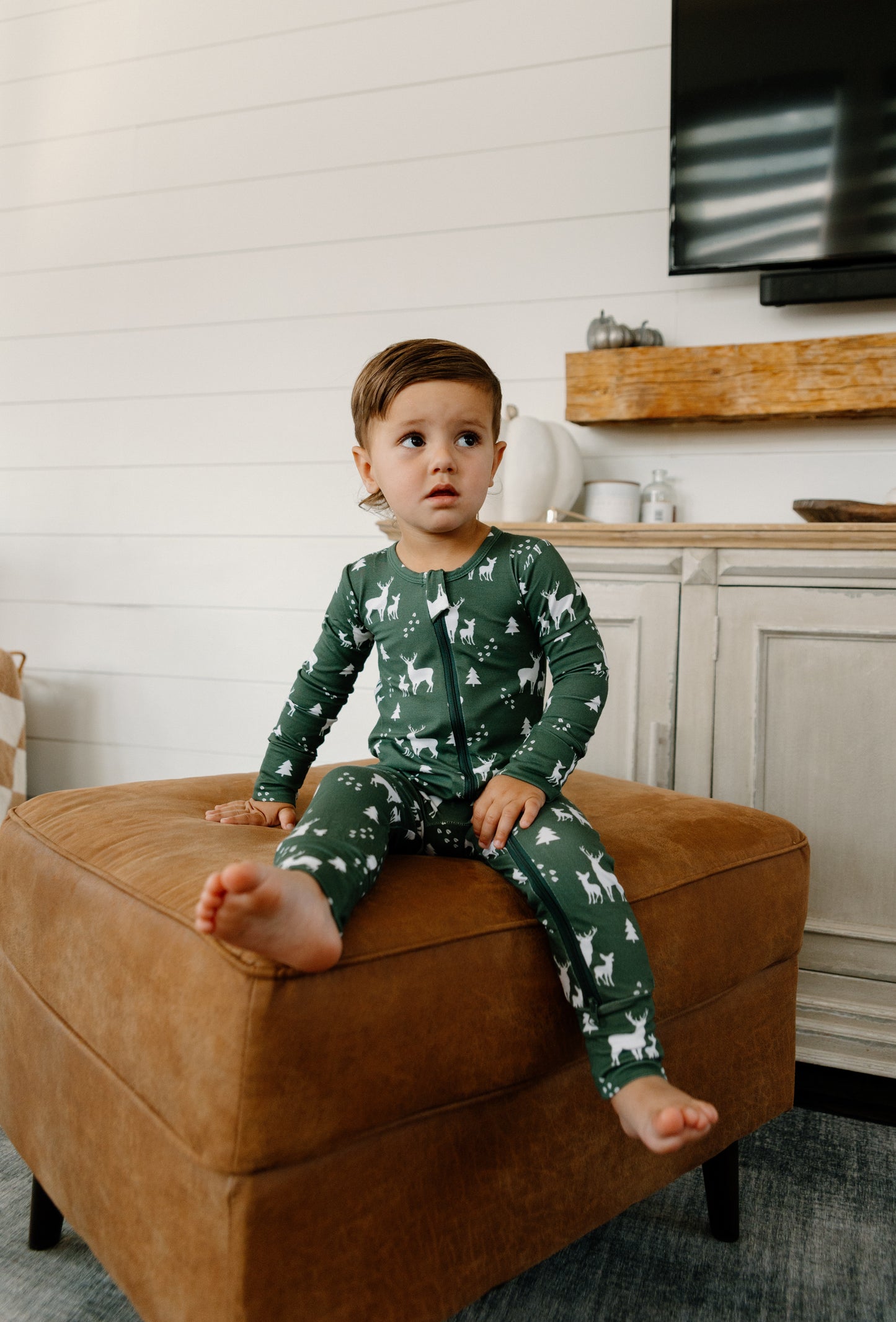 Bamboo Zippered Romper in Little Buck