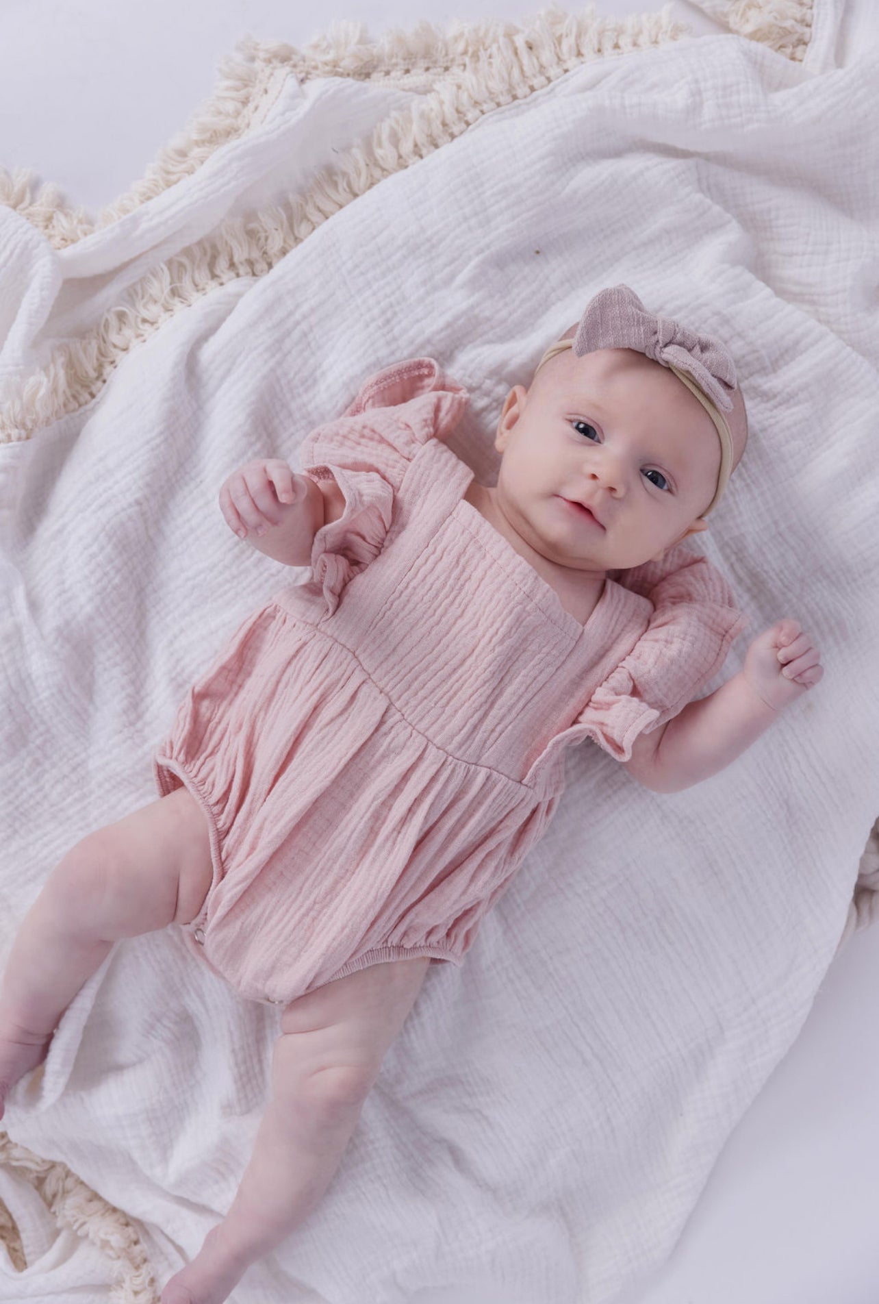 Muslin Baby Doll Romper-Light Pink