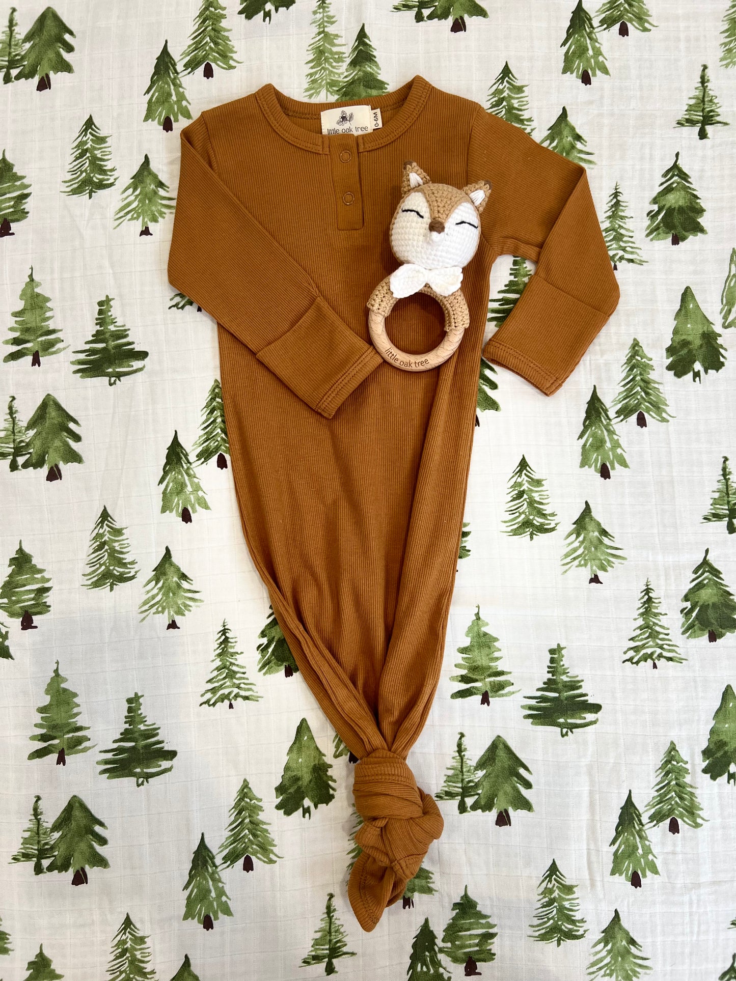 Ribbed Knotted Gown-Burnt Orange