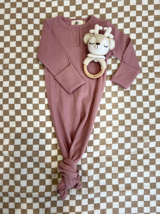Ribbed Knotted Gown-Blushing Pink