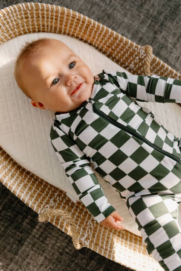 Bamboo Zippered Romper in Evergreen Checks