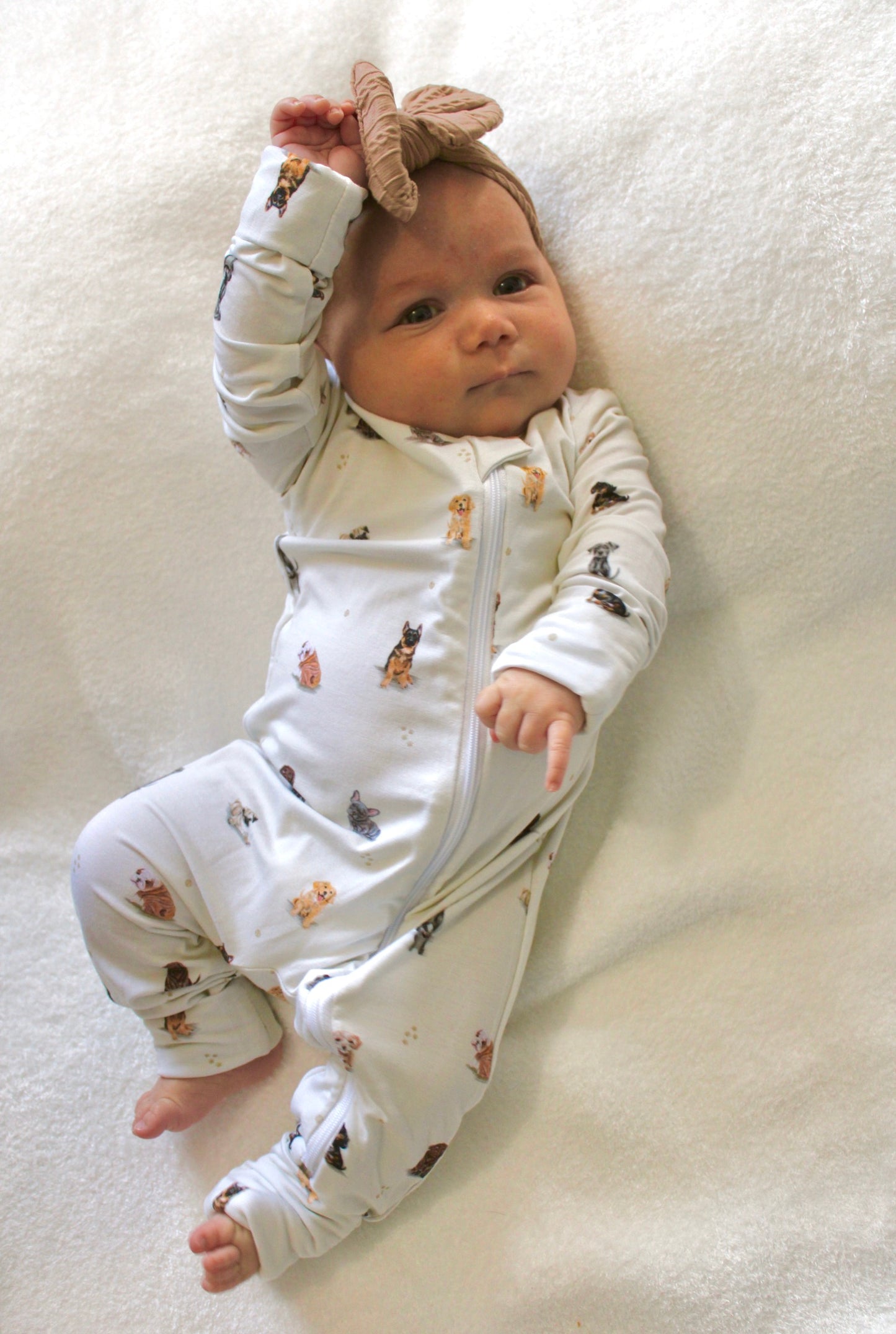 Bamboo Zippered Romper in Puppy Print