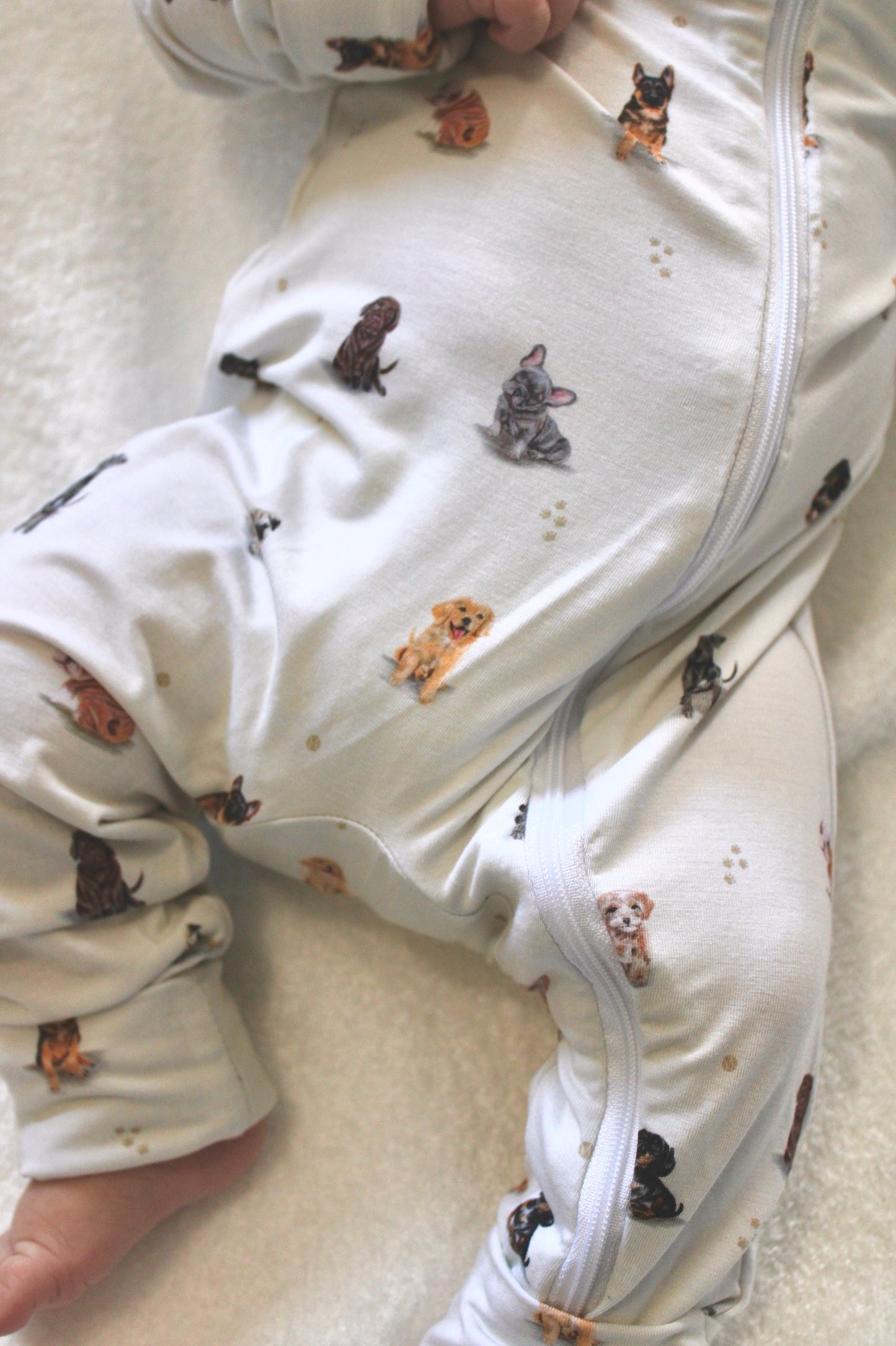 Bamboo Zippered Romper in Puppy Print
