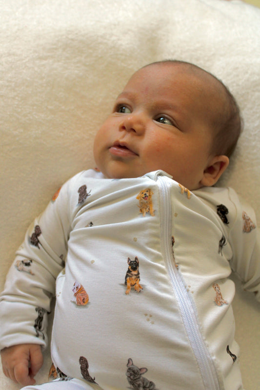 Bamboo Zippered Romper in Puppy Print