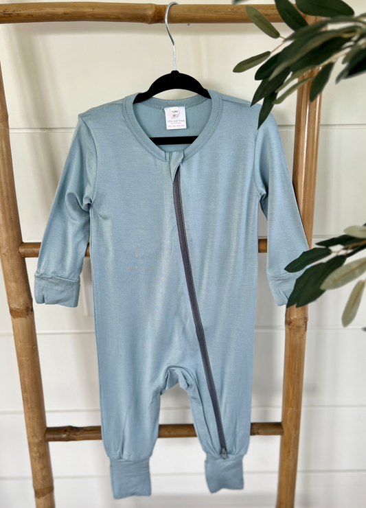 Bamboo Zippered Romper in Light Blue