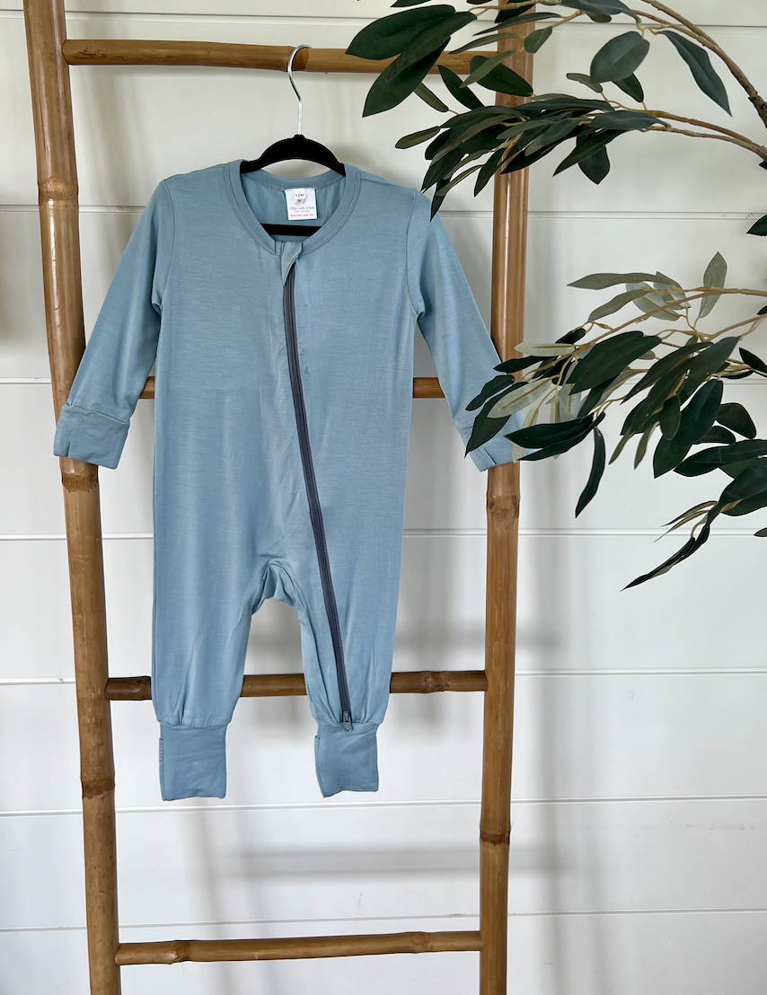 Bamboo Zippered Romper in Light Blue