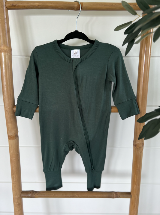 Bamboo Zippered Romper in Forest Green