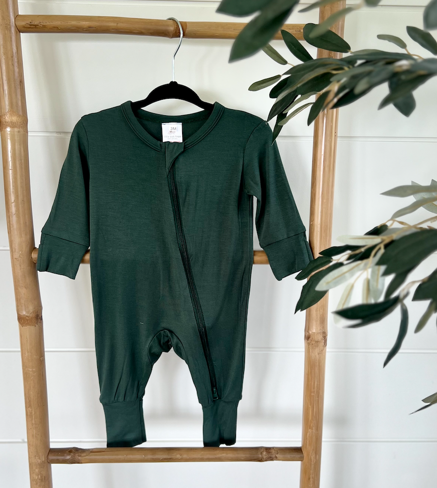Bamboo Zippered Romper in Forest Green