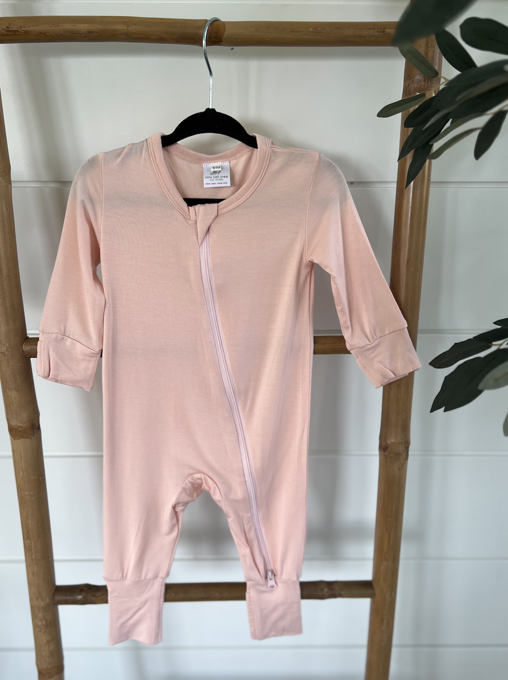 Bamboo Zippered Romper in Light Pink