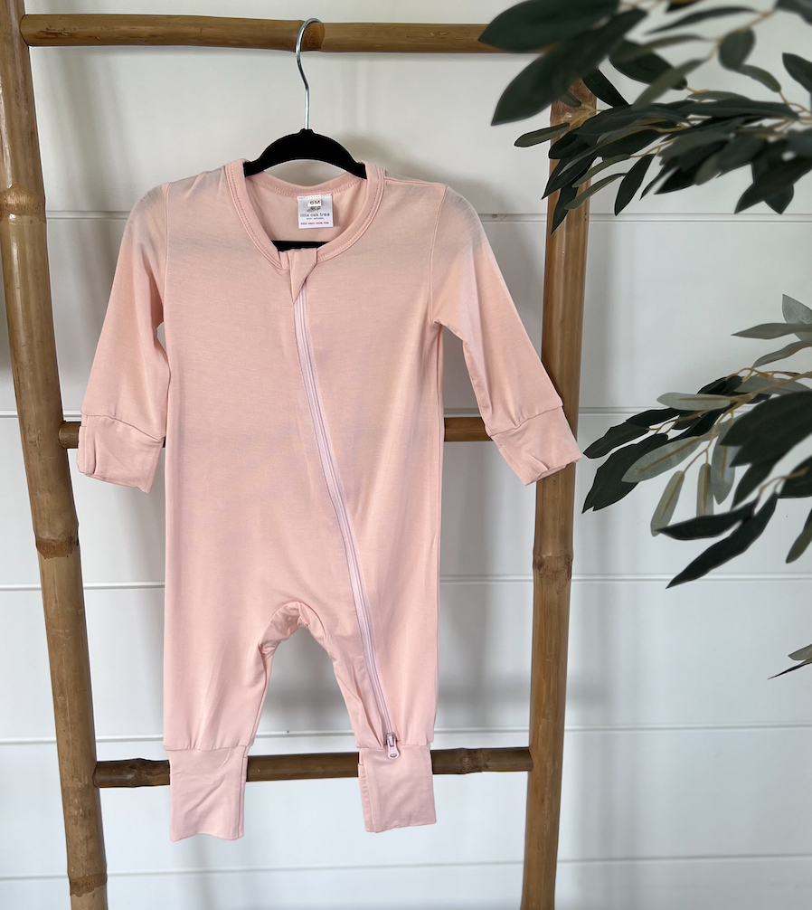 Bamboo Zippered Romper in Light Pink