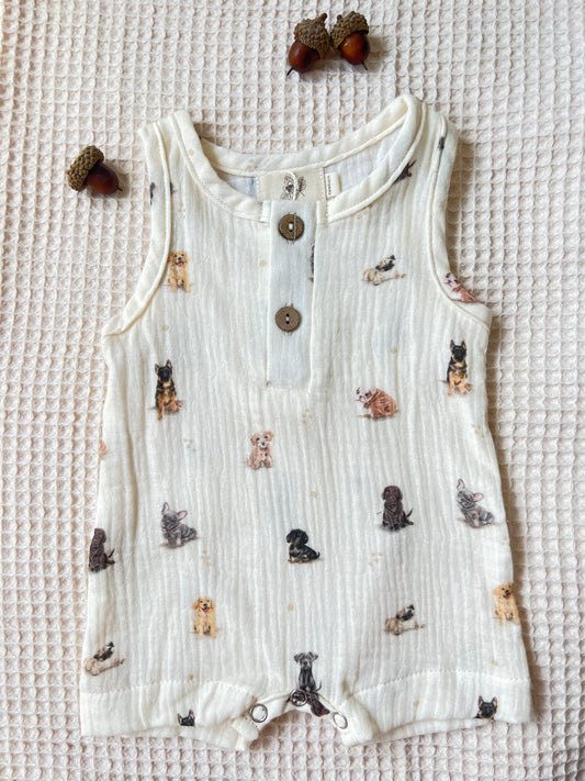 Puppy Print Muslin Romper
