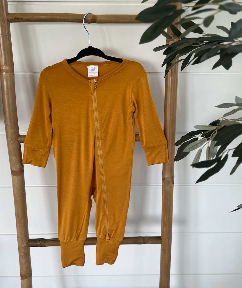 Bamboo Zippered Romper in Mustard