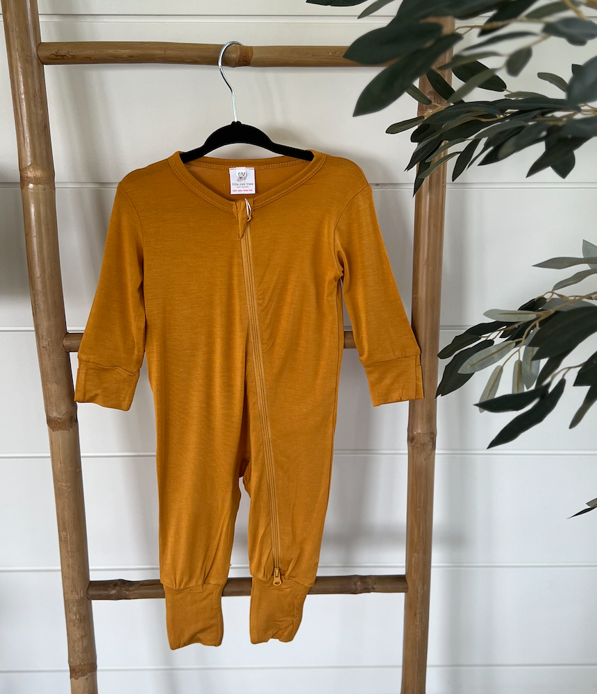 Bamboo Zippered Romper in Mustard