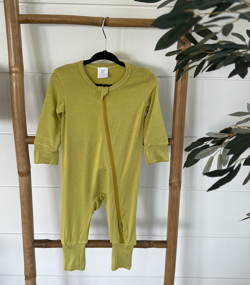 Bamboo Zippered Romper in Light Olive